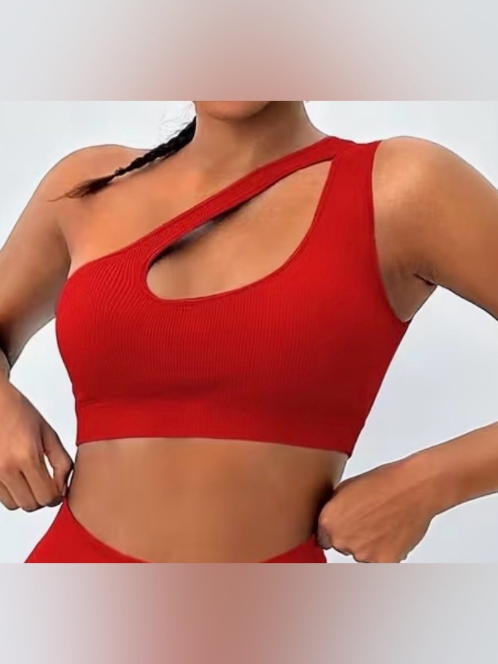 Cutout Ribbed Sports Bra - Red